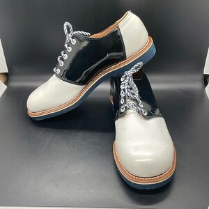 Vintage Youth-O-Pedic Black & White Leather Saddle Shoes Size 12